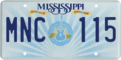 MS license plate MNC115