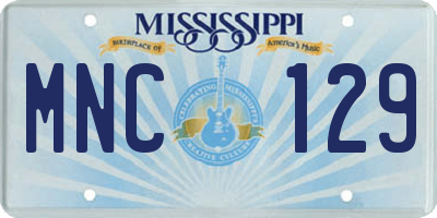 MS license plate MNC129