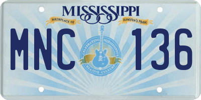 MS license plate MNC136