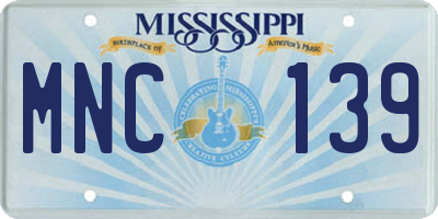 MS license plate MNC139