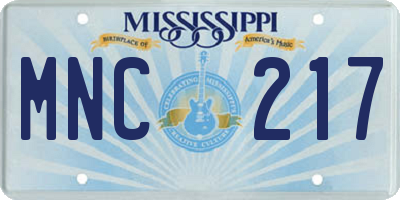 MS license plate MNC217