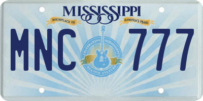 MS license plate MNC777