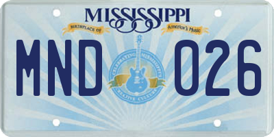 MS license plate MND026