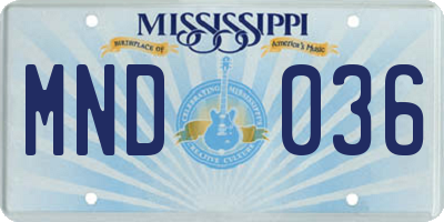 MS license plate MND036