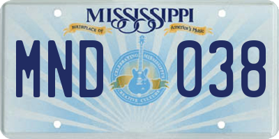 MS license plate MND038