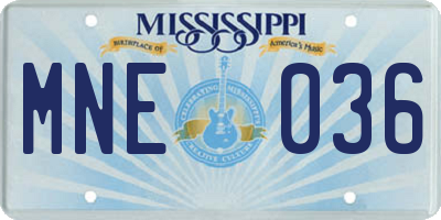 MS license plate MNE036