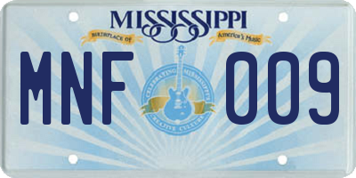 MS license plate MNF009