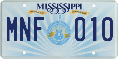 MS license plate MNF010