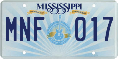 MS license plate MNF017