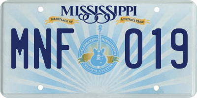 MS license plate MNF019