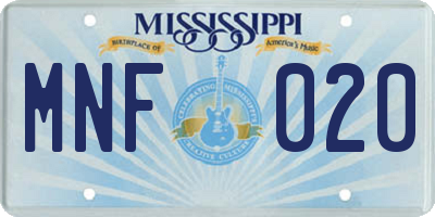 MS license plate MNF020