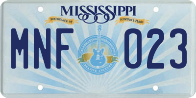 MS license plate MNF023