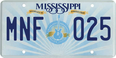 MS license plate MNF025