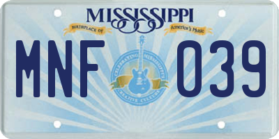 MS license plate MNF039