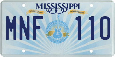 MS license plate MNF110