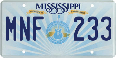 MS license plate MNF233