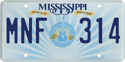 MS license plate MNF314