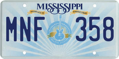 MS license plate MNF358