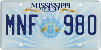 MS license plate MNF980