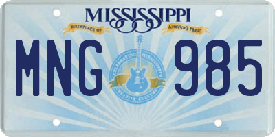 MS license plate MNG985