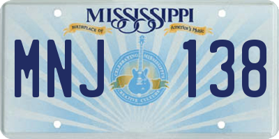 MS license plate MNJ138