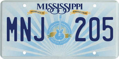 MS license plate MNJ205