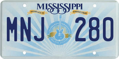 MS license plate MNJ280