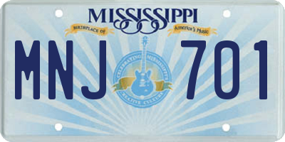 MS license plate MNJ701