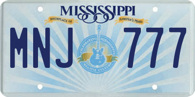 MS license plate MNJ777