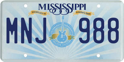 MS license plate MNJ988