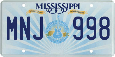 MS license plate MNJ998