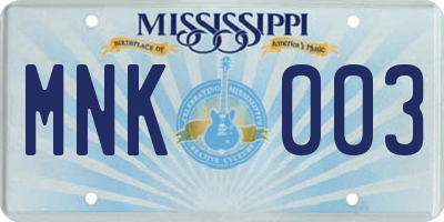 MS license plate MNK003