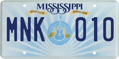 MS license plate MNK010