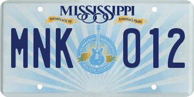 MS license plate MNK012