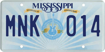 MS license plate MNK014
