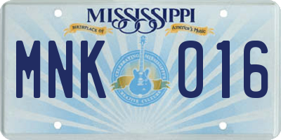 MS license plate MNK016