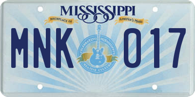MS license plate MNK017