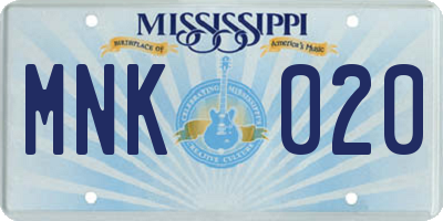 MS license plate MNK020