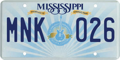 MS license plate MNK026