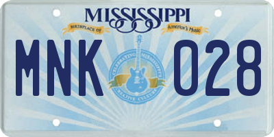 MS license plate MNK028