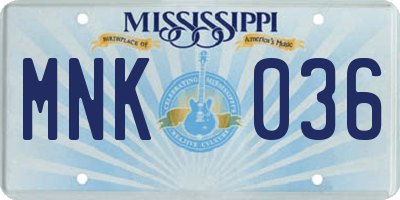 MS license plate MNK036