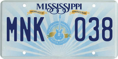 MS license plate MNK038