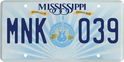 MS license plate MNK039
