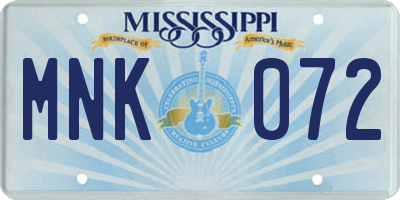 MS license plate MNK072