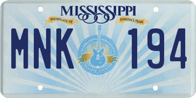MS license plate MNK194