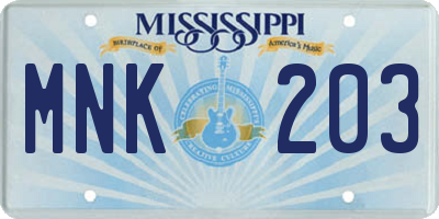 MS license plate MNK203