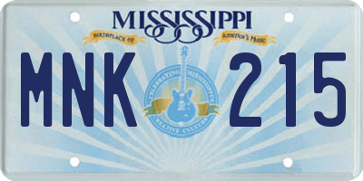 MS license plate MNK215