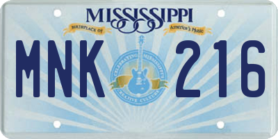 MS license plate MNK216