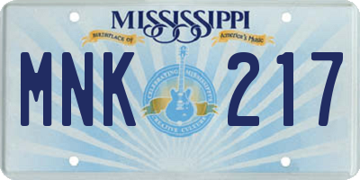 MS license plate MNK217