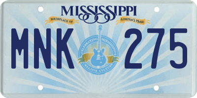 MS license plate MNK275